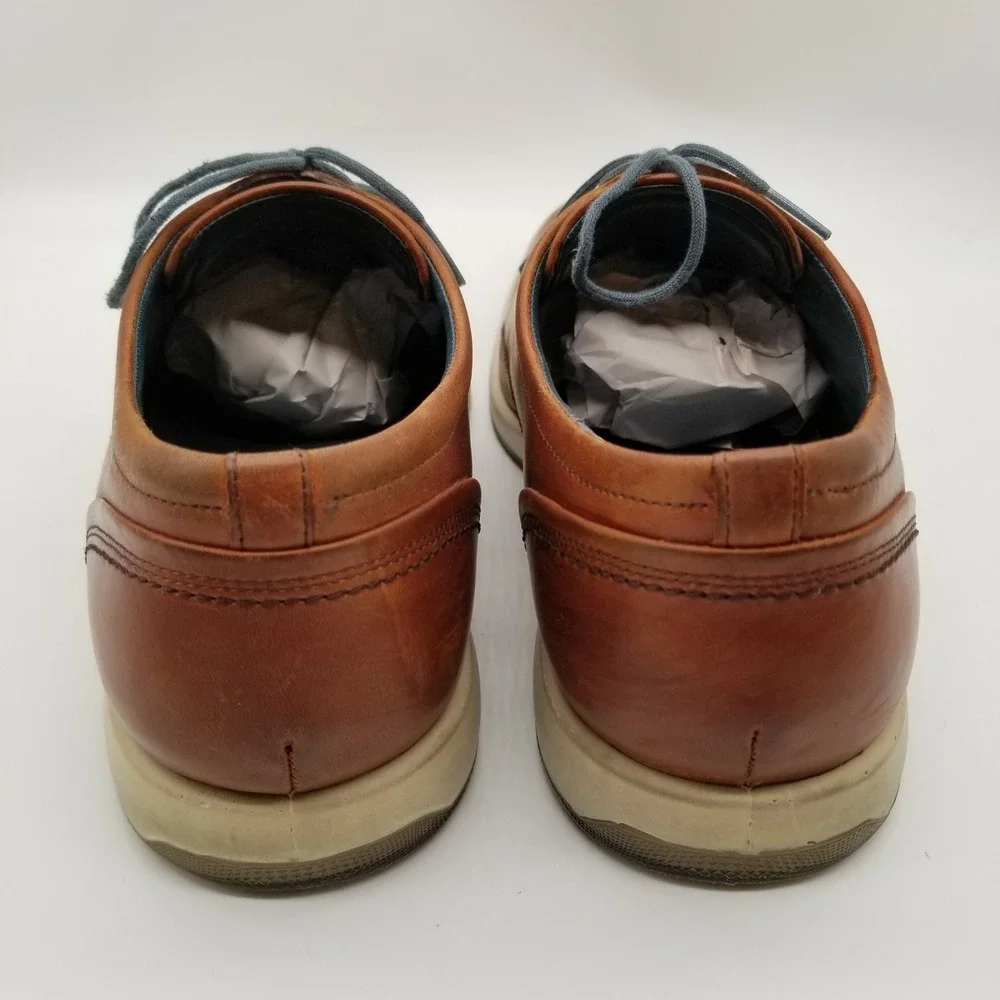ECCO Oxford Shoes Men Size 47 Cognac Brown Leather‎ Hybrid Plain Toe Dress